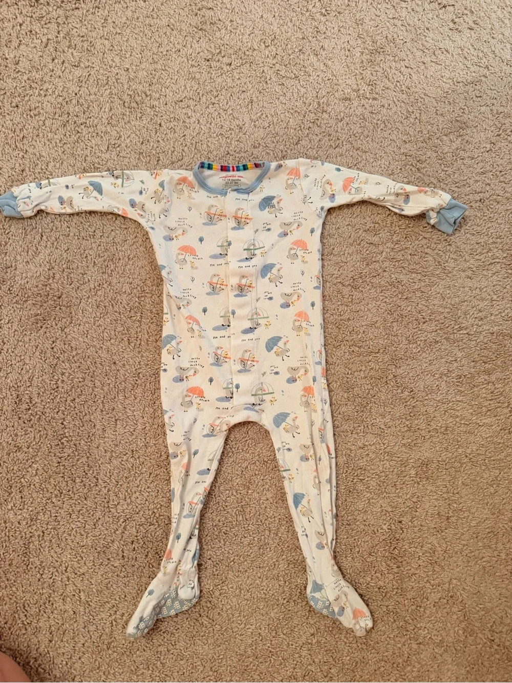 Magnetic Me White Footed One-Piece with Blue Trim and Pastel Print - Picture 2 of 3